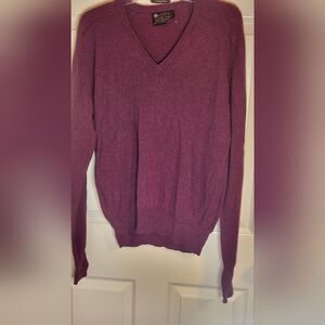 Vtg Puritan M Aquaknit 70-80-s Old Mauve 100%  LAMBSWOOL L/Sl V-neck Men Sweater
